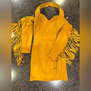 Mustard Leather Fringe Dress